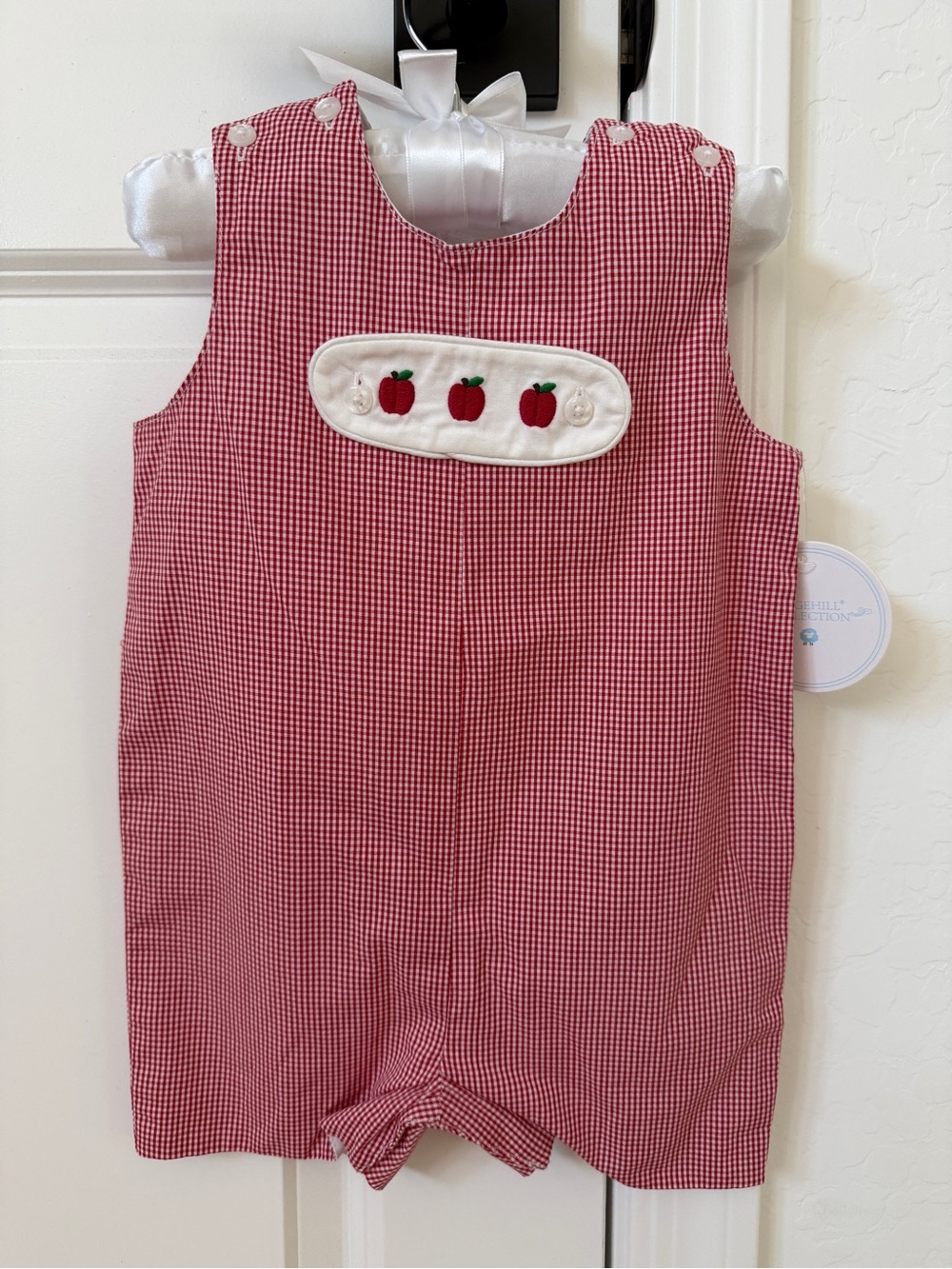 Edgehill Collection Red Gingham Apple Embroidered Baby Romper